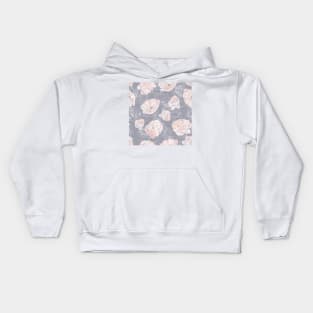 Pink Carnation Outline Pattern in Neutral Blue Kids Hoodie